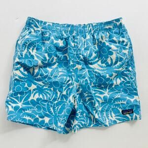 Patagonia Boys Swim Trunk Size XXL 16/18 Blue White Floral NEW